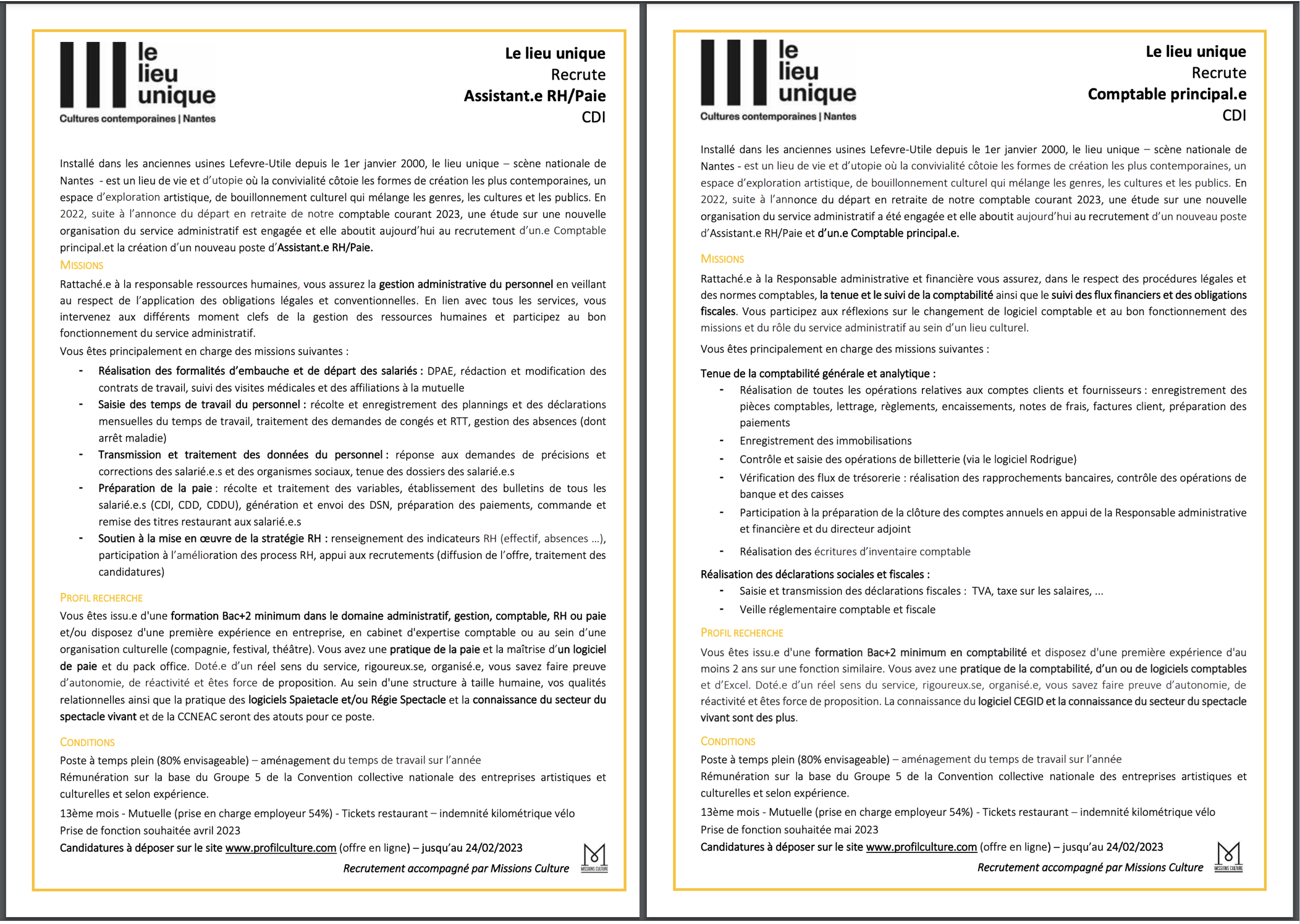 2 offres d'emploi - LE LIEU UNIQUE - Nantes