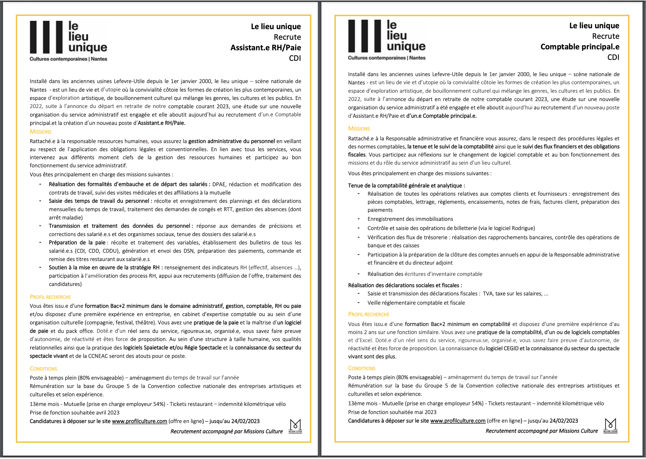 2 offres d'emploi - LE LIEU UNIQUE - Nantes 2 offres d'emploi - LE LIEU UNIQUE - Nantes